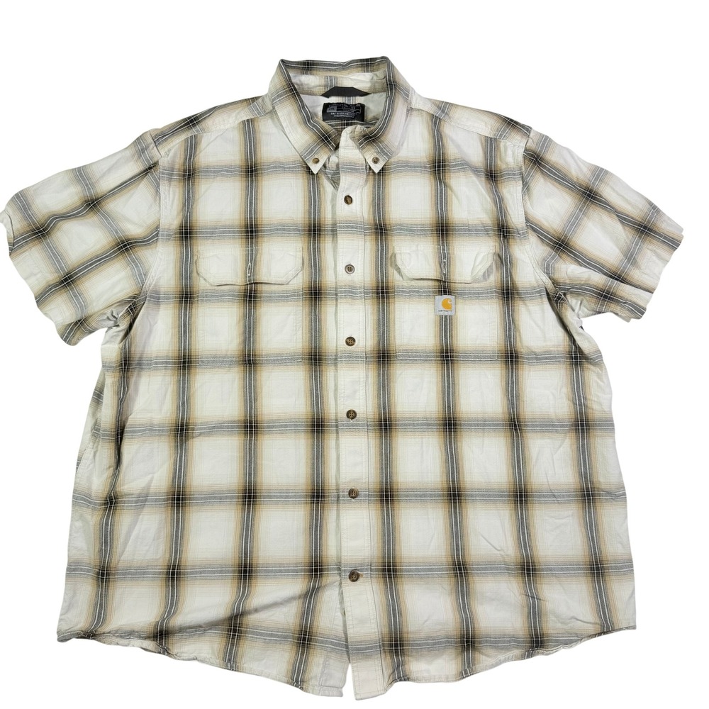 Carhartt Mens 2XL Plaid Short Sleeve Button Up Shirt Loose Fit Workwear